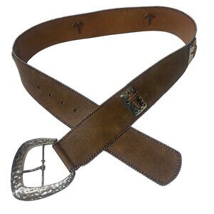 3D Genuine Leather Belt 34 inch Decorative‎ Silver Buckle Accent Stylish Western
